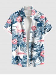 Plus Size Flamingo Tropical Flower Leaf Print Buttons Pocket Hawaii Shirt For Men -  