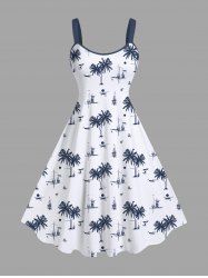 Robe Débardeur Hawaï Voilier et Noix de Coco Imprimés de Grande Taille - Blanc 3X