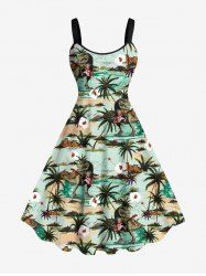 Plus Size Coconut Tree Sea Floral Dinosaur Print Hawaii A Line Tank Dress -  