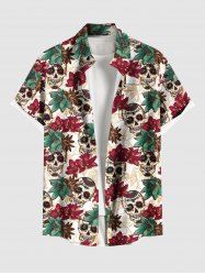 Plus Size Ombre Flower Skull Print Hawaii Button Pocket Shirt For Men -  