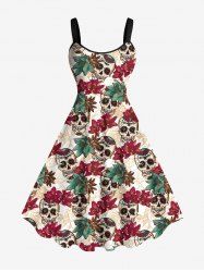 Plus Size Ombre Flower Skull Print Hawaii A Line Tank Dress -  