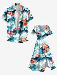 Flower Ombre Sea Waves Print Plus Size Matching Hawaii Beach Outfit For Couples -  