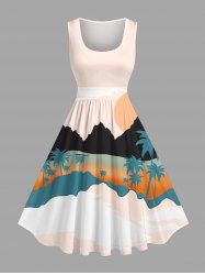 Robe Vintage 1950's Imprimée Cocotier Grande Taille - Orange S