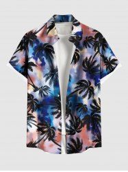 Plus Size Tie Dye Coconut Tree Print Buttons Pocket Hawaii Shirt For Men -  