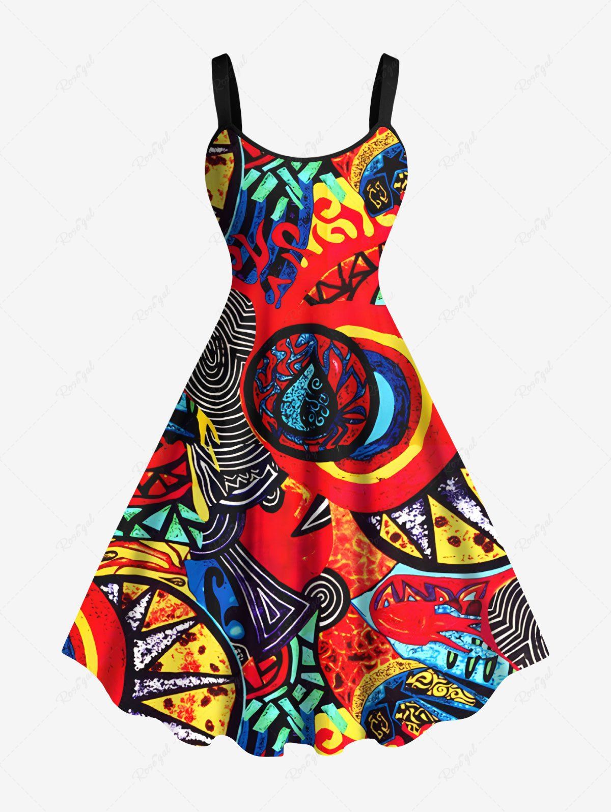 New Plus Size Psychedelic Pattern Sun Fire Flame Print Hawaii Tank Dress  