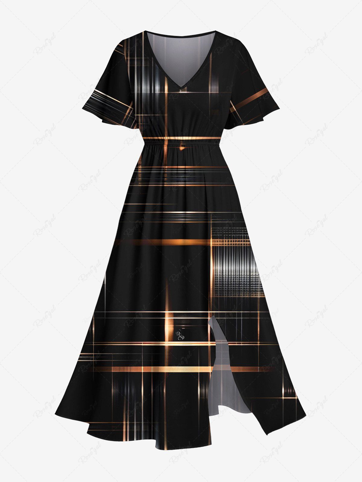 Store Plus Size Geometric Light Beam Glitter 3D Print Split Hawaii Midi Dress  