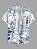 Anchor Lighthouse Steering Wheel Sea Waves Fish Print Plus Size Matching Hawaii Beach Cruise Shirts Dress Outfit For Couples -  