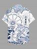 Anchor Lighthouse Steering Wheel Sea Waves Fish Print Plus Size Matching Hawaii Beach Cruise Shirts Dress Outfit For Couples -  