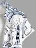 Anchor Lighthouse Steering Wheel Sea Waves Fish Print Plus Size Matching Hawaii Beach Cruise Shirts Dress Outfit For Couples -  
