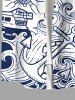 Anchor Lighthouse Steering Wheel Sea Waves Fish Print Plus Size Matching Hawaii Beach Cruise Shirts Dress Outfit For Couples -  