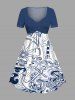 Anchor Lighthouse Steering Wheel Sea Waves Fish Print Plus Size Matching Hawaii Beach Cruise Shirts Dress Outfit For Couples -  