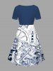 Anchor Lighthouse Steering Wheel Sea Waves Fish Print Plus Size Matching Hawaii Beach Cruise Shirts Dress Outfit For Couples -  