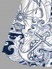 Anchor Lighthouse Steering Wheel Sea Waves Fish Print Plus Size Matching Hawaii Beach Cruise Shirts Dress Outfit For Couples -  