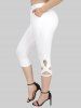 Ombre Flower Printed Lace Up Top and Solid Pockets Crisscross Hollow Out Pants Plus Size Outfit -  