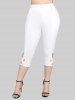 Ombre Flower Printed Lace Up Top and Solid Pockets Crisscross Hollow Out Pants Plus Size Outfit -  