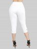 Ombre Flower Printed Lace Up Top and Solid Pockets Crisscross Hollow Out Pants Plus Size Outfit -  