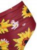 Maillot de Bain Bikini Croisé Gainant Rayé à Imprimé Tournesol - Rouge 2XL