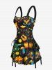Robe de Bal Hawaiien Zippée Feuille et Guitare Colorée Imprimées à Lacets - Noir XXXL