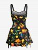 Robe de Bal Hawaiien Zippée Feuille et Guitare Colorée Imprimées à Lacets - Noir XXXL