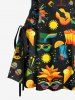 Robe de Bal Hawaiien Zippée Feuille et Guitare Colorée Imprimées à Lacets - Noir XXXL
