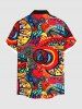 Plus Size Psychedelic Pattern Sun Fire Flame Print Buttons Pocket Hawaii Shirt For Men -  