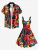 Plus Size Psychedelic Pattern Sun Fire Flame Print Hawaii Tank Dress -  