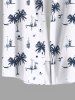 Plus Size Coconut Tree Sun Sailboat Print Buttons Pocket Hawaii Shirt For Men -  