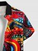 Plus Size Psychedelic Pattern Sun Fire Flame Print Buttons Pocket Hawaii Shirt For Men -  