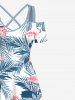 Maxi Robe Hawaïen Flamant Feuille Fleur Tropical à Epaule Dénudée de Grande Taille - Bleu clair 1X
