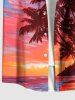 Plus Size Coconut Tree Seascape Colorful Sky Cloud Print Buttons Pocket Hawaii Shirt For Men -  