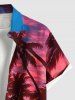 Plus Size Coconut Tree Seascape Colorful Sky Cloud Print Buttons Pocket Hawaii Shirt For Men -  