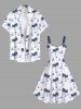 Robe Débardeur Hawaï Voilier et Noix de Coco Imprimés de Grande Taille - Blanc 3X