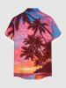 Plus Size Coconut Tree Seascape Colorful Sky Cloud Print Buttons Pocket Hawaii Shirt For Men -  