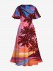 Plus Size Coconut Tree Seascape Colorful Sky Cloud Print Split Hawaii Midi Dress -  