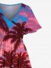 Plus Size Coconut Tree Seascape Colorful Sky Cloud Print Split Hawaii Midi Dress -  