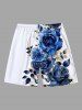 Plus Size Rose Flower Leaf Print Hawaii Beach Shorts For Men -  