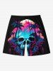 Plus Size Coconut Tree Skull Mountain Cave Print Hawaii Ombre Drawstring Beach Shorts For Men -  