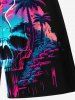Plus Size Coconut Tree Skull Mountain Cave Print Hawaii Ombre Drawstring Beach Shorts For Men -  