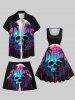 Plus Size Coconut Tree Skull Mountain Cave Print Hawaii Ombre Drawstring Beach Shorts For Men -  
