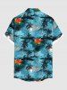 Plus Size Coconut Tree Floral Sea Wave Seascape Print Hawaii Button Pocket Shirt For Men -  