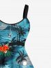 Plus Size Coconut Tree Floral Sea Wave Seascape Print Hawaii A Line Tank Dress -  