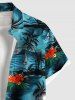 Plus Size Coconut Tree Floral Sea Wave Seascape Print Hawaii Button Pocket Shirt For Men -  