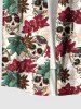 Plus Size Ombre Flower Skull Print Hawaii Button Pocket Shirt For Men -  