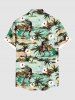 Plus Size Coconut Tree Sea Floral Dinosaur Print Hawaii Button Pocket Shirt For Men -  