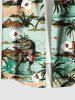 Plus Size Coconut Tree Sea Floral Dinosaur Print Hawaii Button Pocket Shirt For Men -  