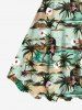 Plus Size Coconut Tree Sea Floral Dinosaur Print Hawaii A Line Tank Dress -  