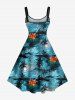 Plus Size Coconut Tree Floral Sea Wave Seascape Print Hawaii A Line Tank Dress -  