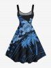 Robe Ligne A Courbée Cocotier Fleurie Imprimé de Grande Taille - Noir L