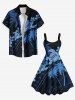 Robe Ligne A Courbée Cocotier Fleurie Imprimé de Grande Taille - Noir 1X