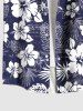 Plus Size Floral Tropical Leaves Print Hawaii Button Pocket Shirt For Men -  